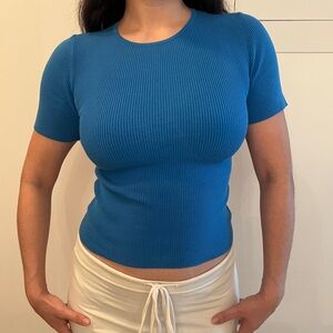 CELINE ribbed royal blue tee shirt